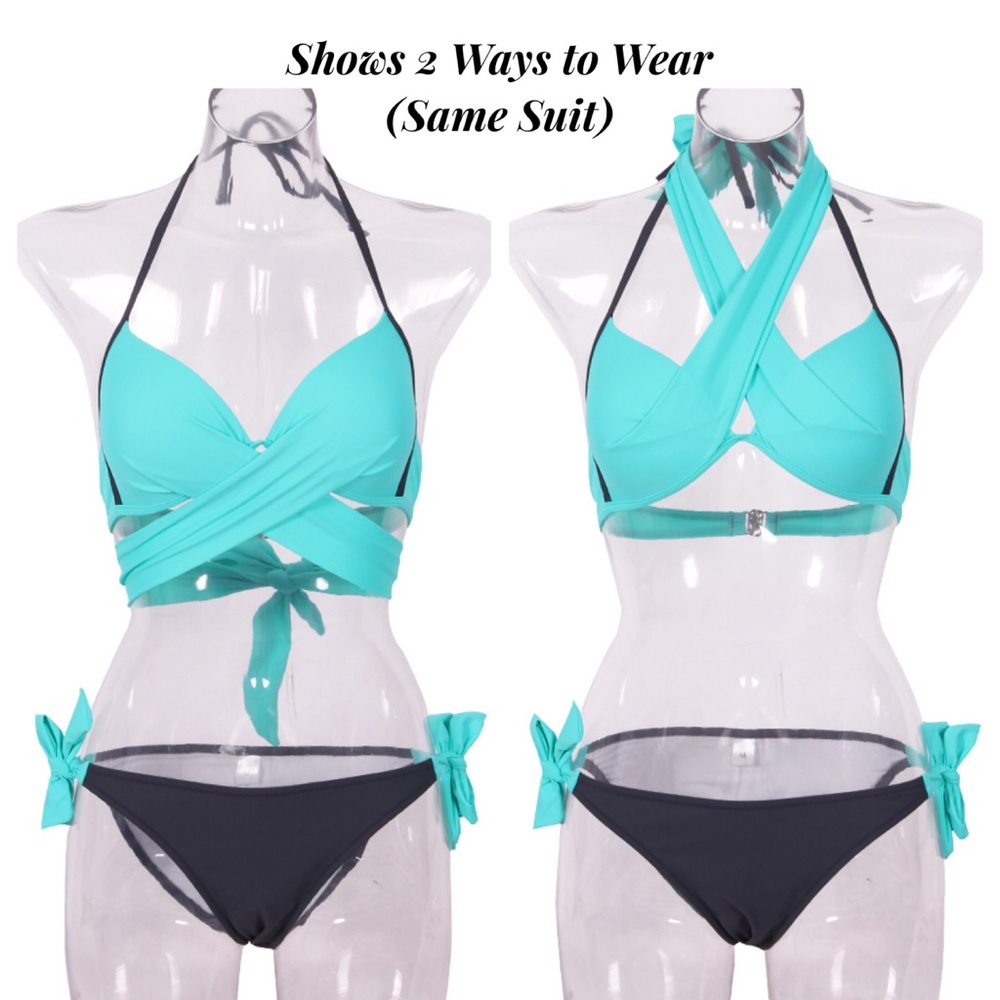 Sexy Criss Cross Push Up Bandage Bikini with Ties - Picture 4 of 10